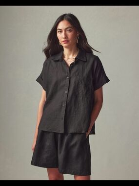 American Giant Black Short Sleeve Button-Front Shirt